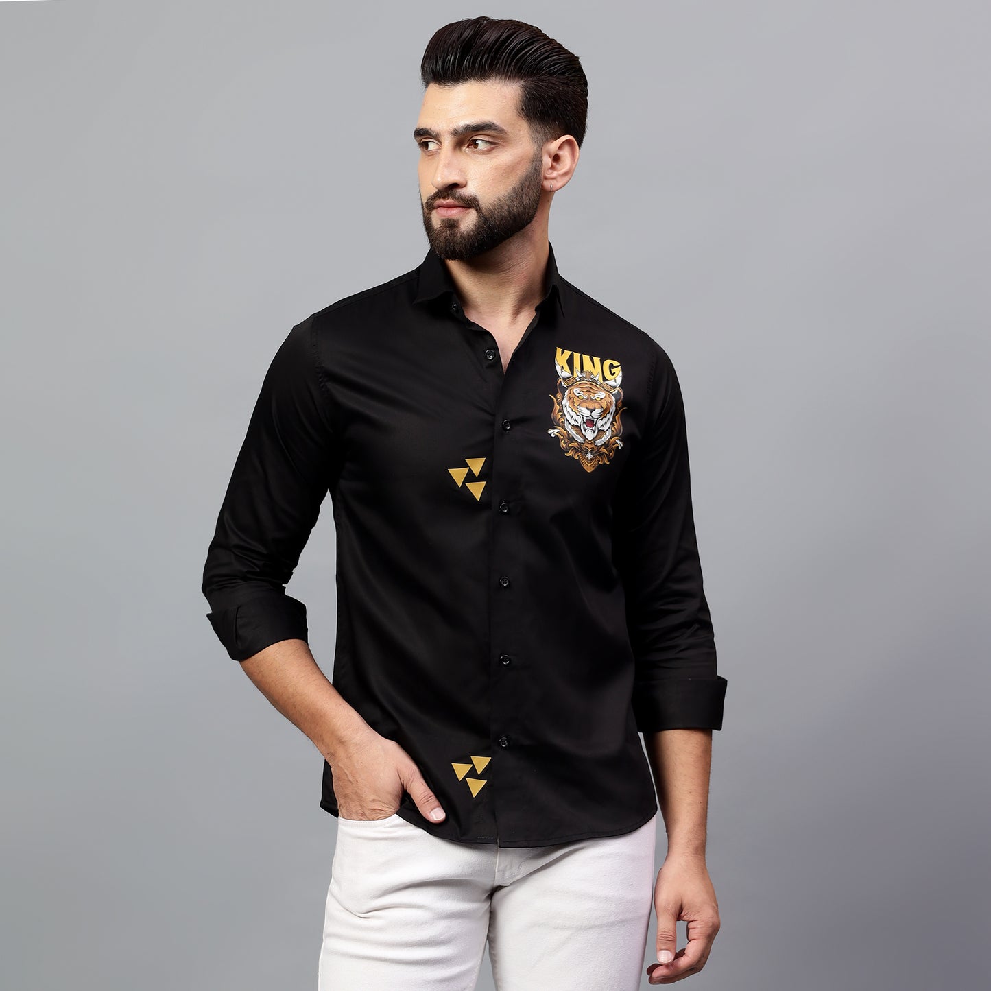 Luxury Design Black Printed Cotton Shirt (FMC - A20)