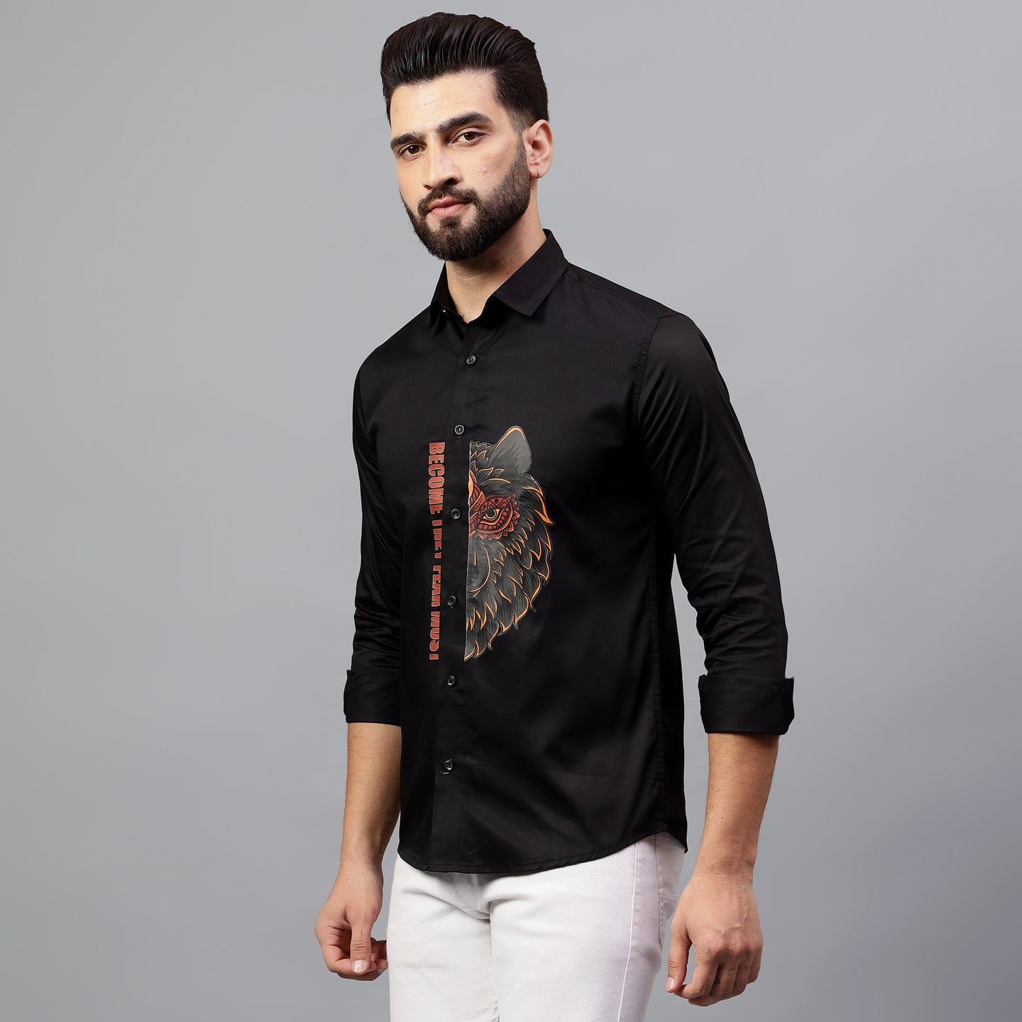 Luxury Design Black Printed Cotton Shirt (FMC - A23)