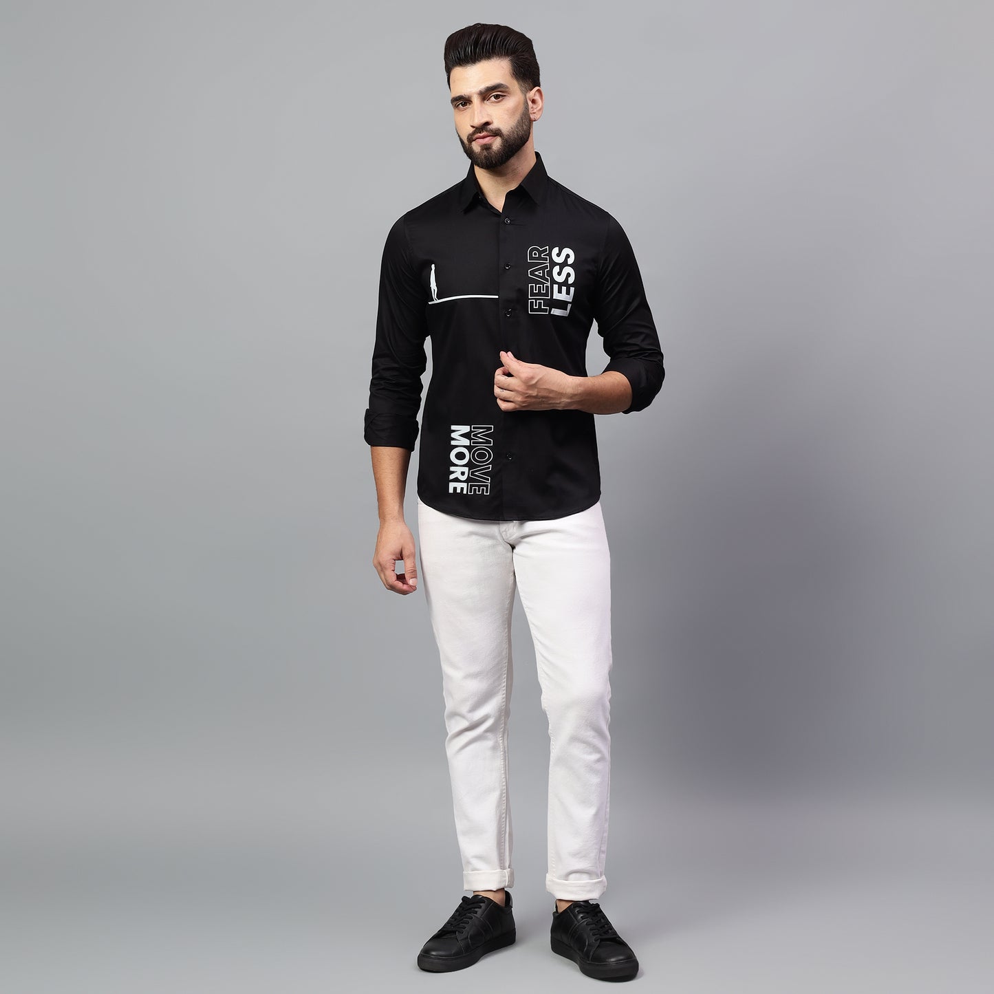 Luxury Design Black Printed Cotton Shirt