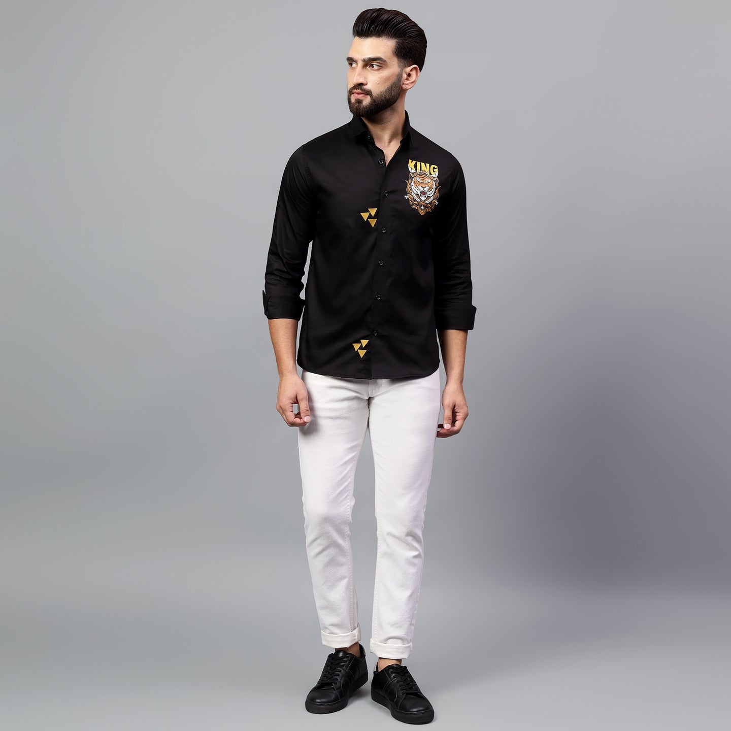 Luxury Design Black Printed Cotton Shirt (FMC - A20)