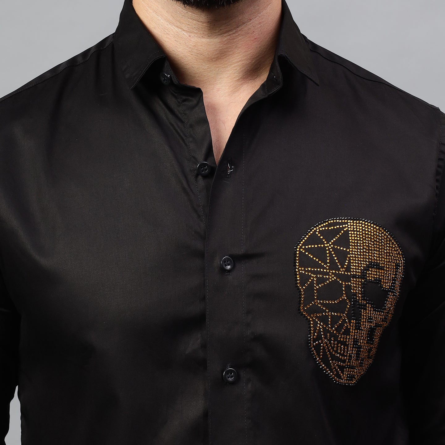 Men's Black Luxury Rhinestone Cotton Shirts