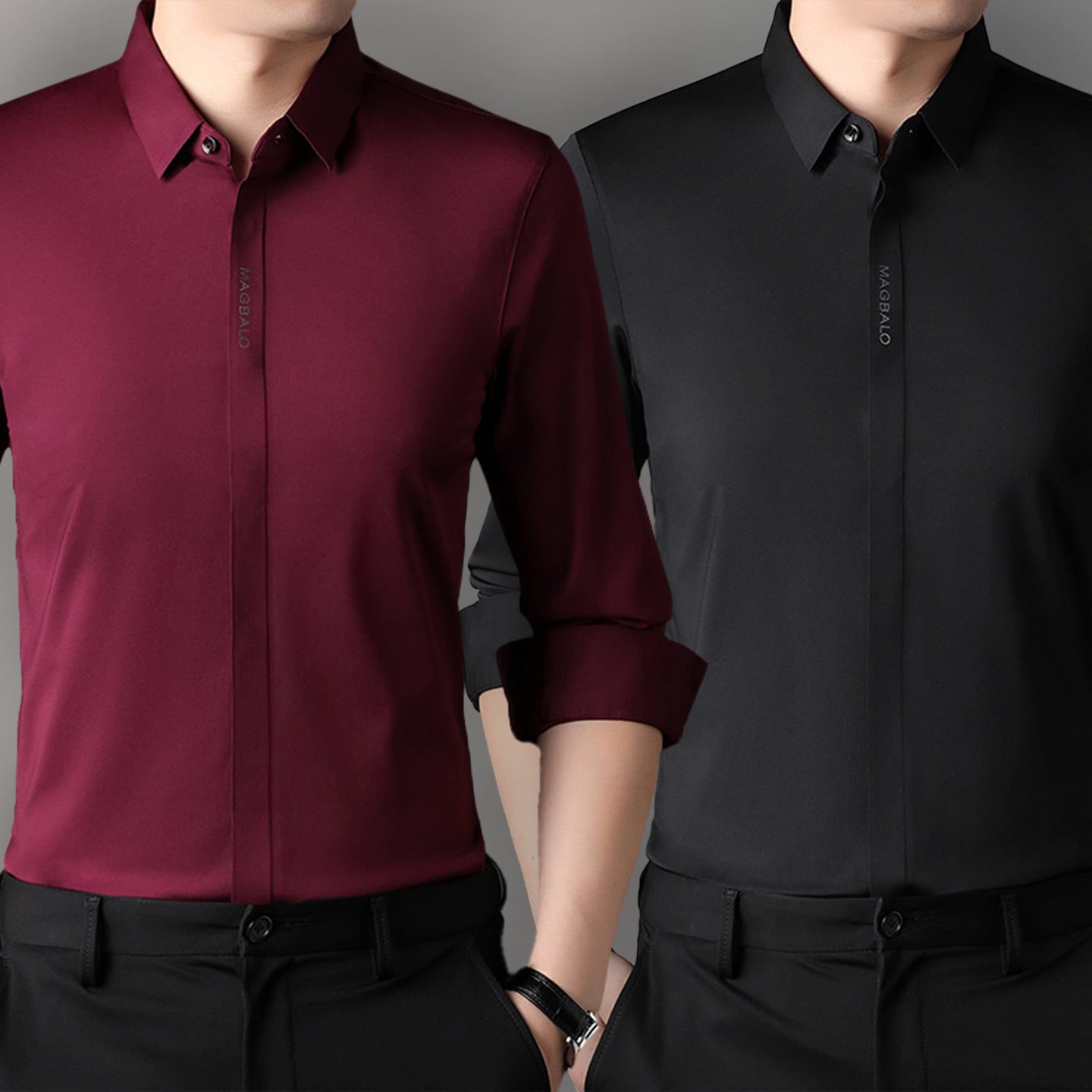 Premium Men's Solid Shirts (Solid Dark Red + Solid Black)