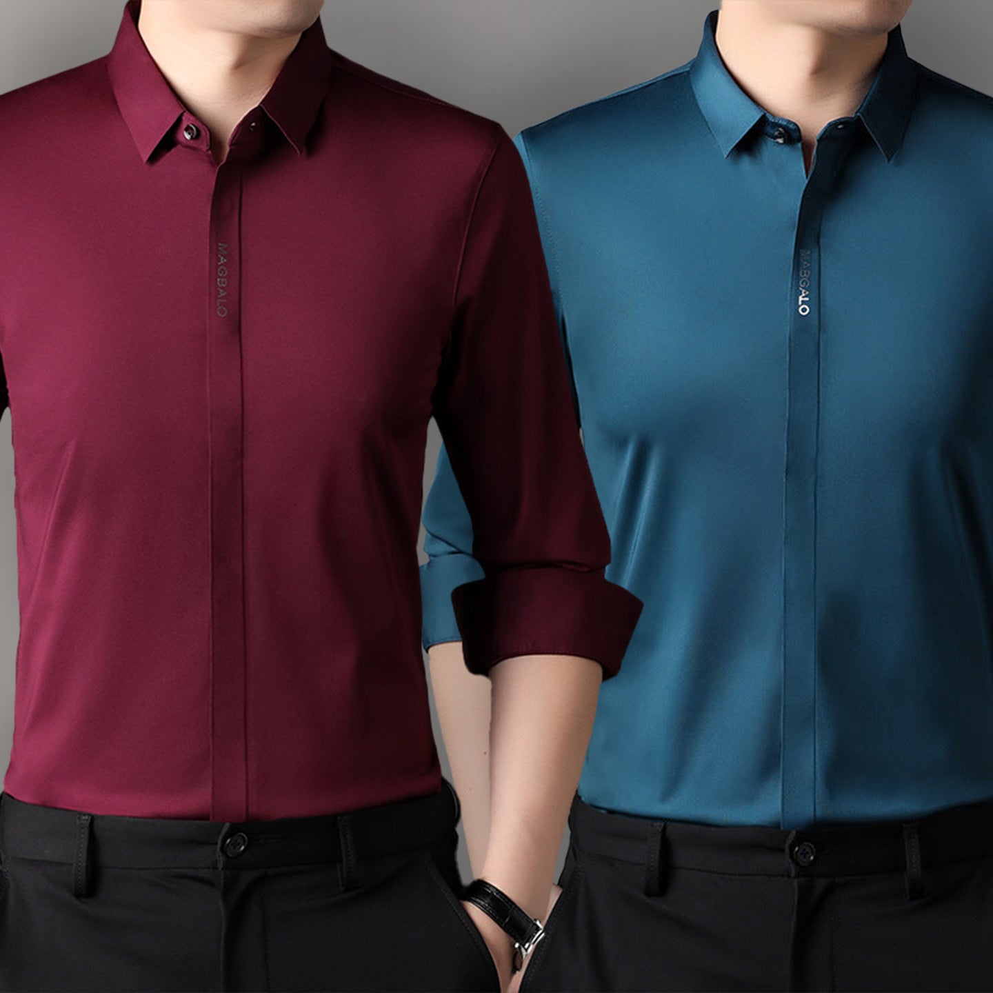 Premium Men's Solid Shirts (Solid Dark Red + Solid Royal Blue)