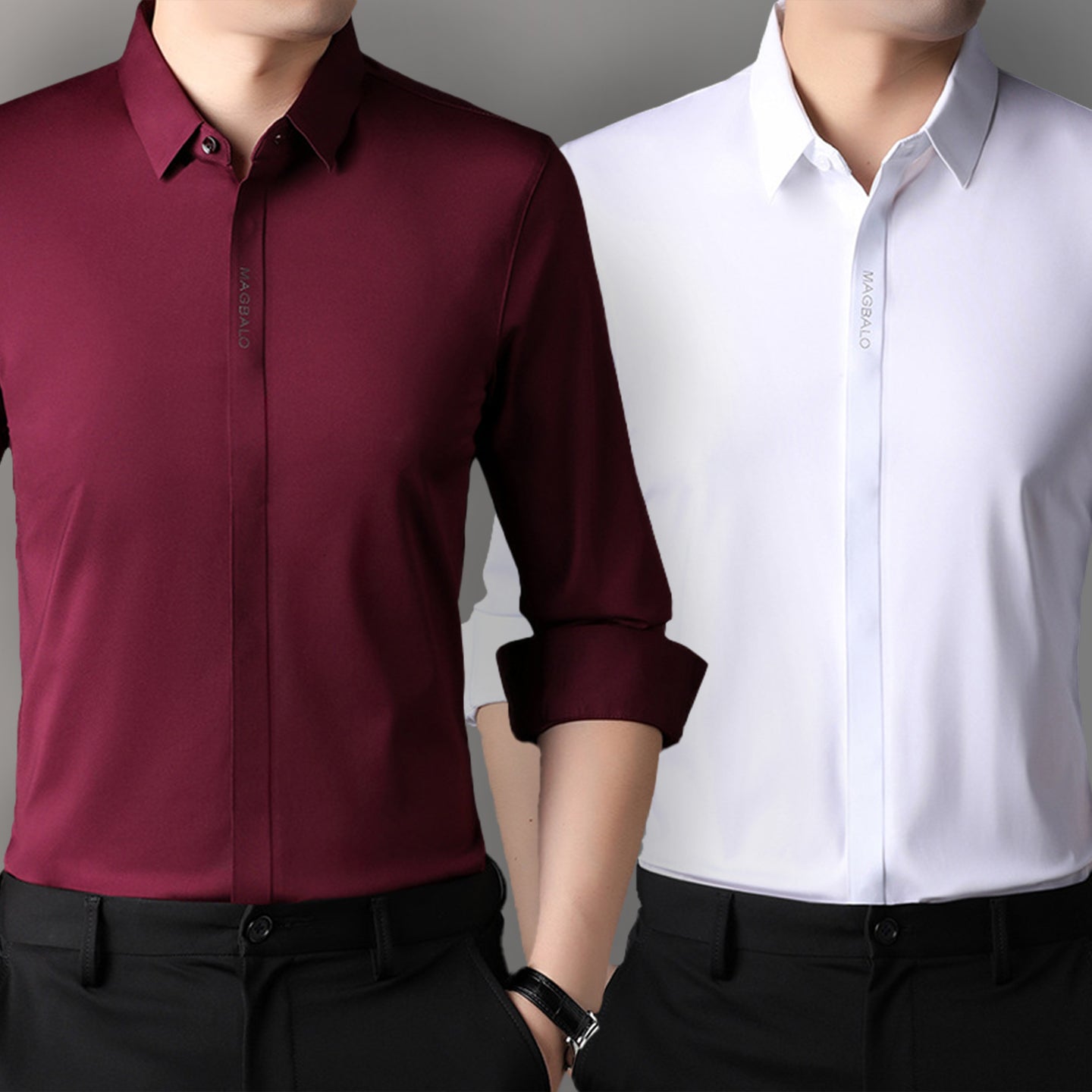 Premium Men's Solid Shirts (Solid Dark Red + Solid White)