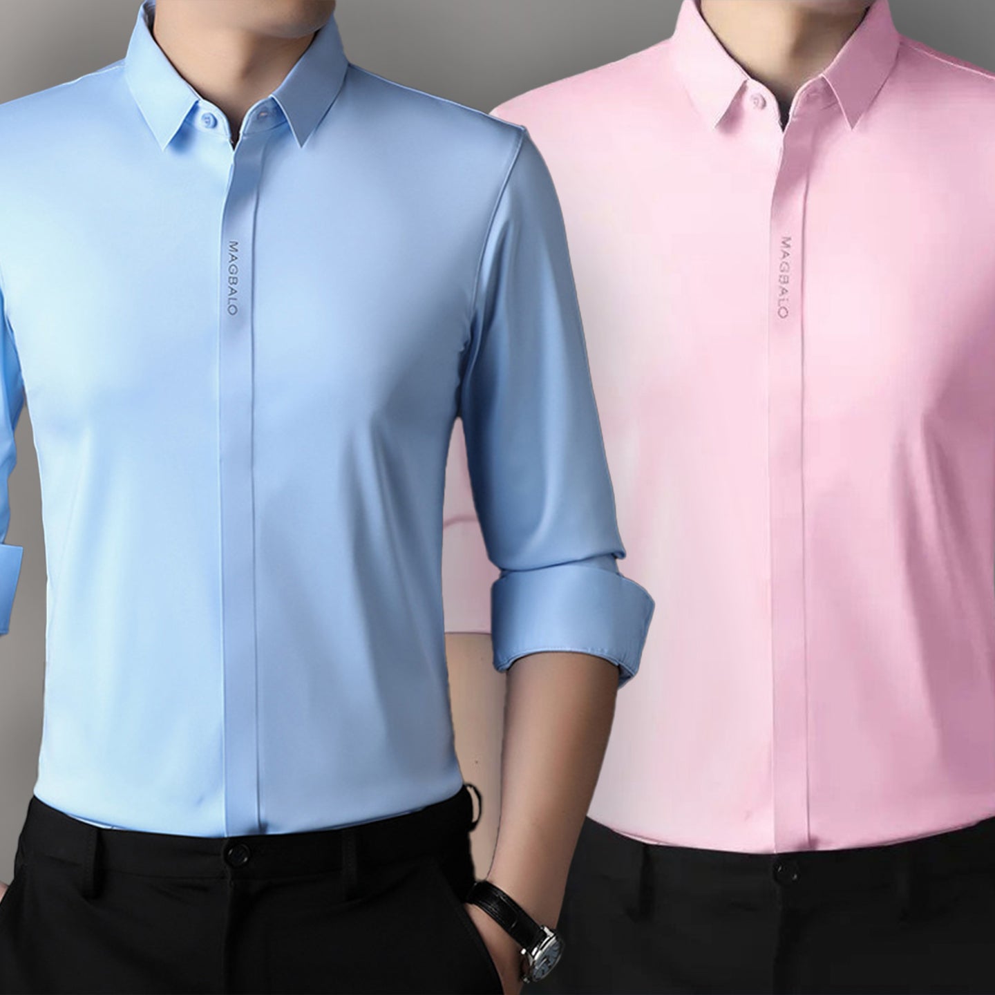 Premium Men's Solid Shirts (SOLID SKY BLUE+SOLID PINK)