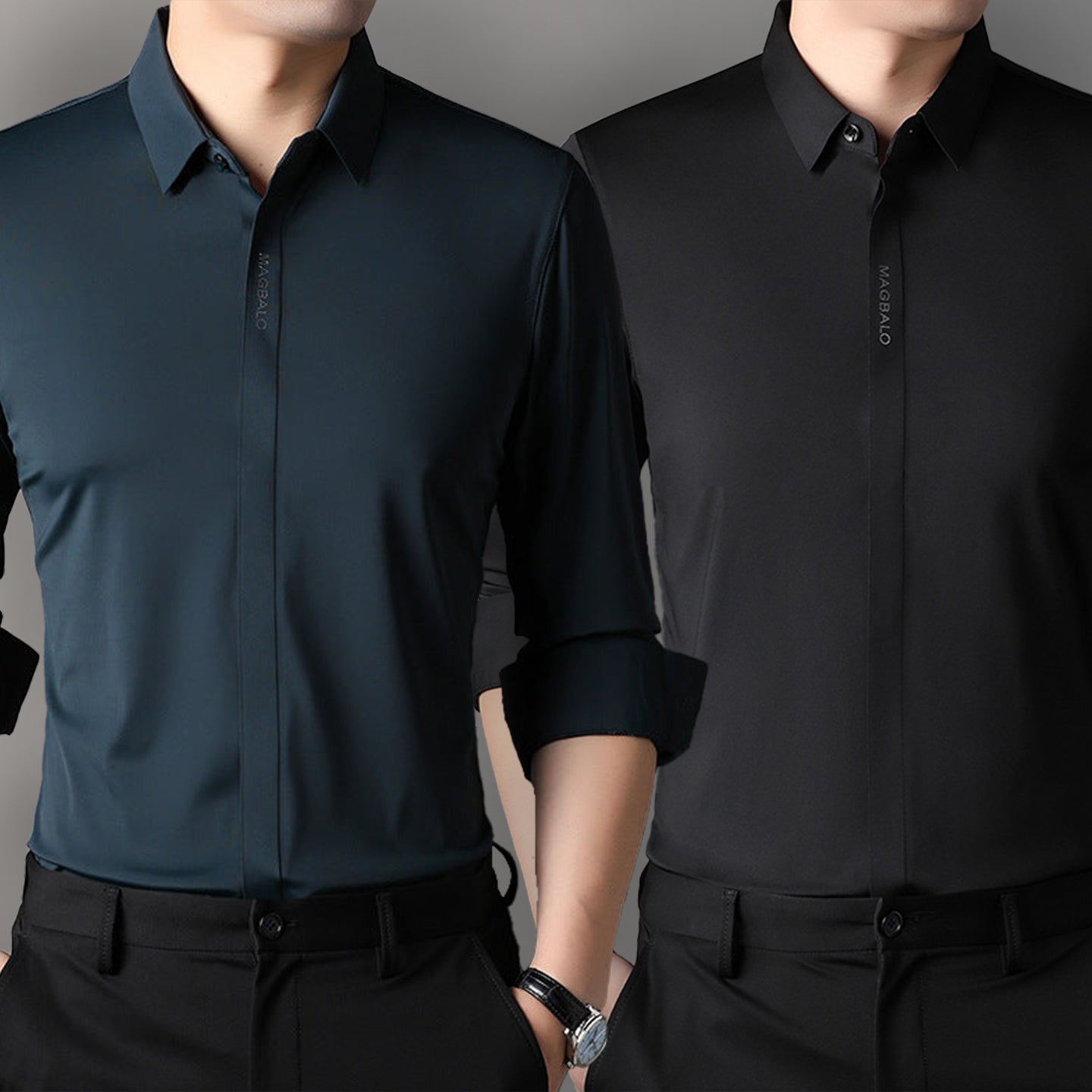 Premium Men's Solid Shirts (SOLID PRUSSIAN BLUE+SOLID BLACK)