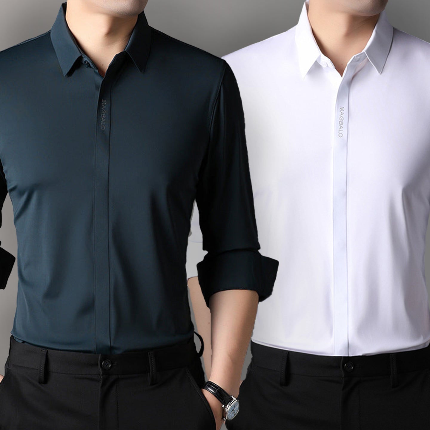 Premium Men's Solid Shirts (SOLID PRUSSIAN BLUE+SOLID WHITE)