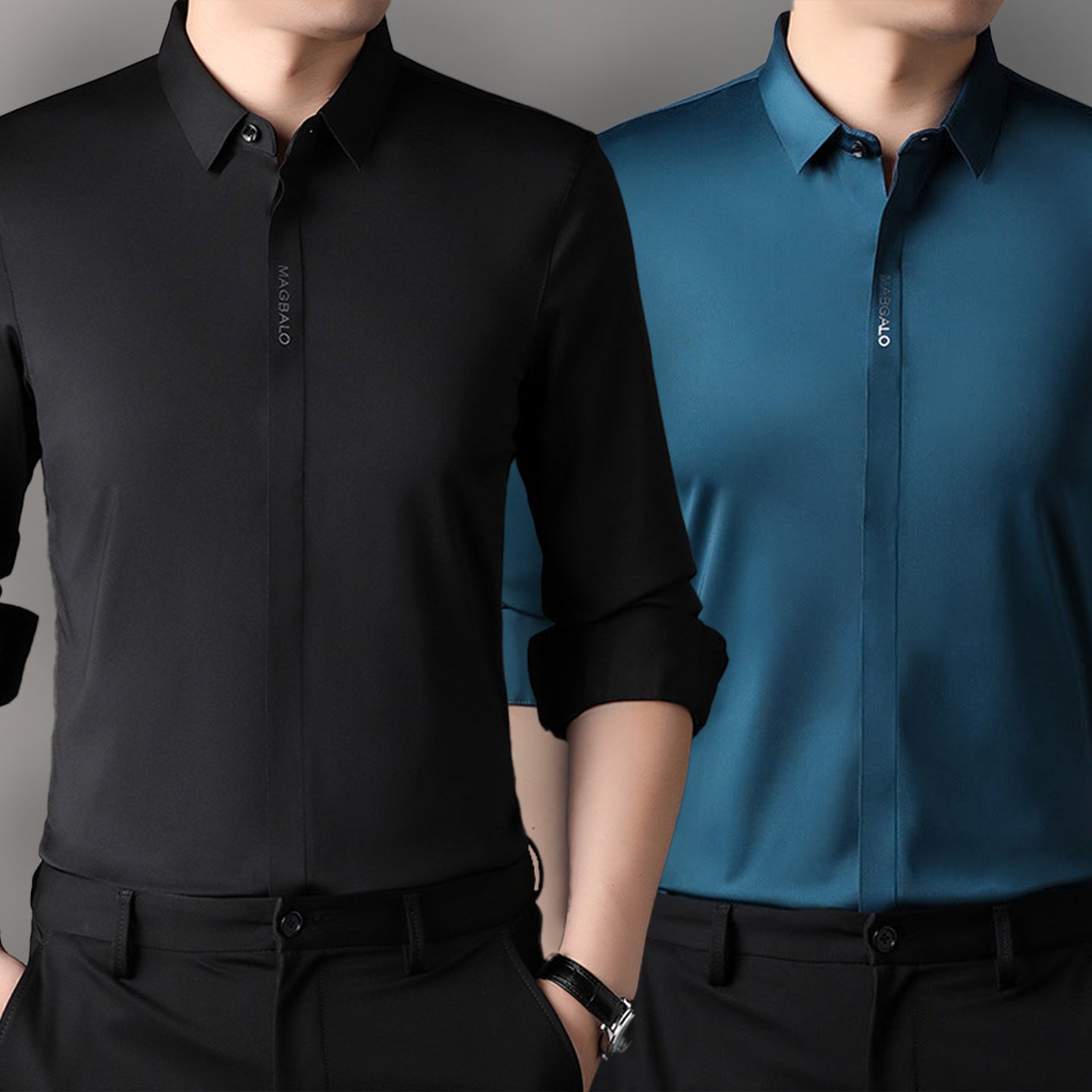 Premium Men's Solid Shirts (SOLID BLACK+SOLID ROYAL BLUE)