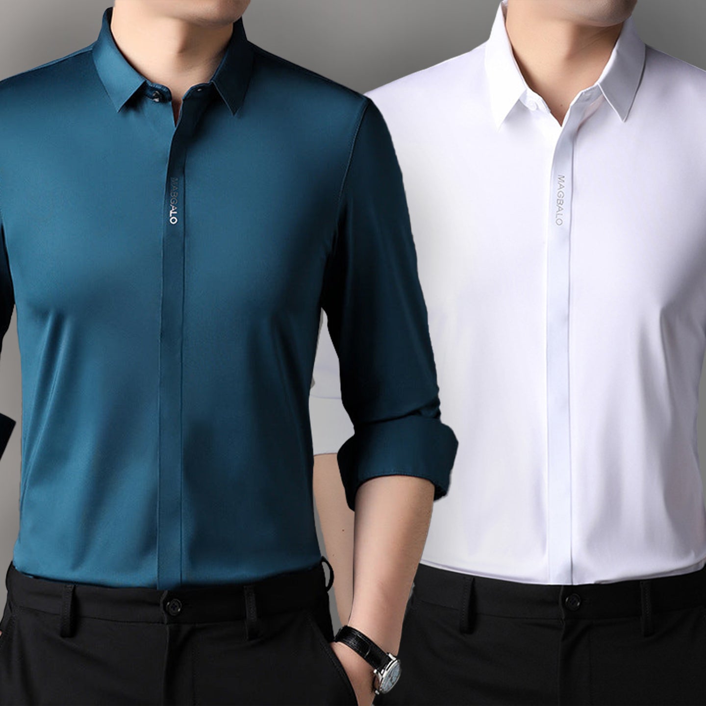 Premium Men's Solid Shirts (SOLID ROYAL BLUE+SOLID WHITE)