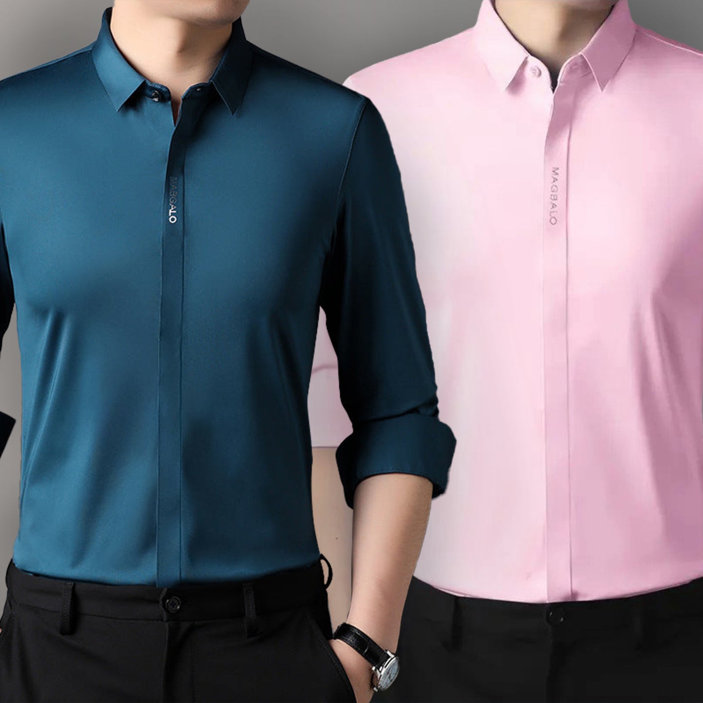 Premium Men's Solid Shirts (SOLID ROYAL BLUE+SOLID PINK)