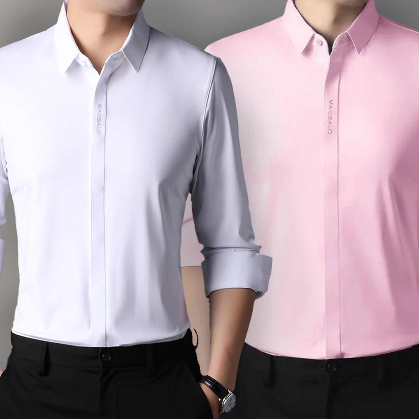 Premium Men's Solid Shirts (SOLID WHITE+SOLID PINK)