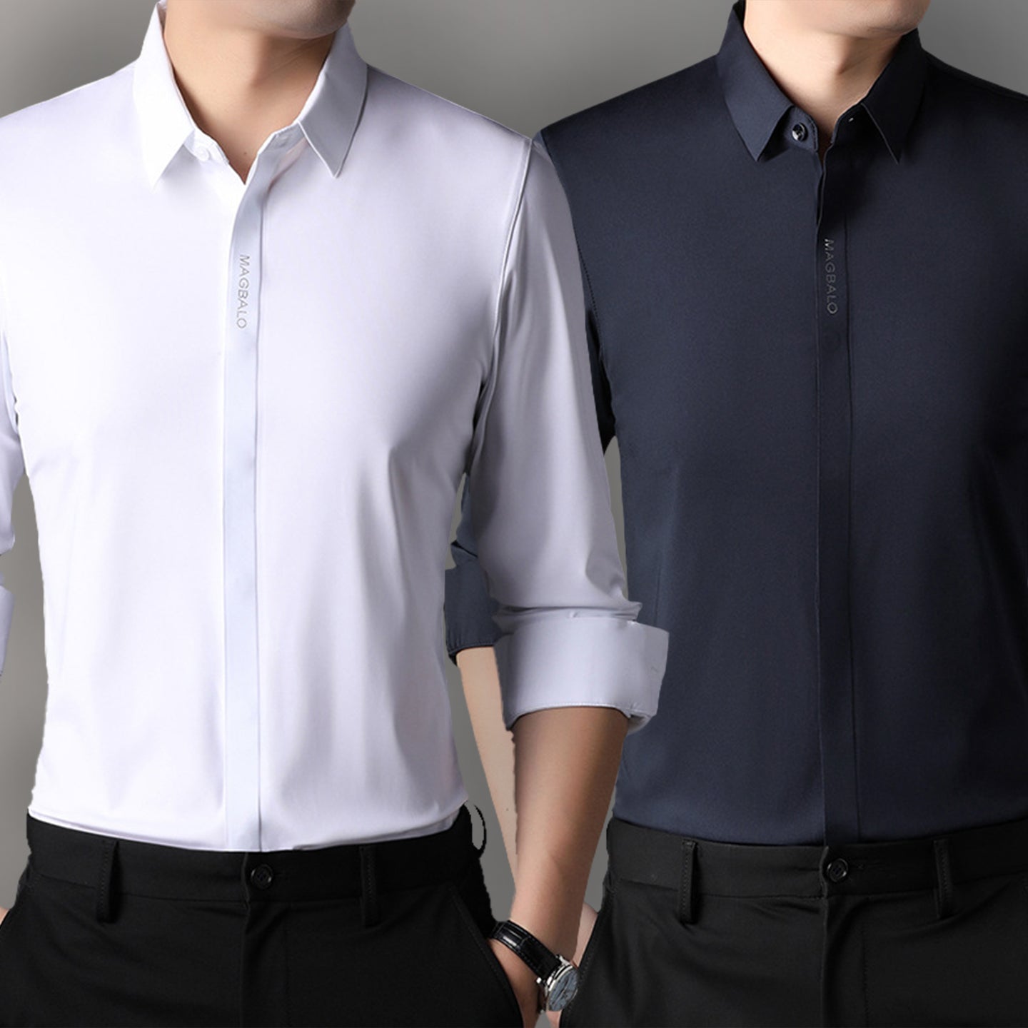 Premium Men's Solid Shirts (SOLID WHITE+SOLID NAVY BLUE)