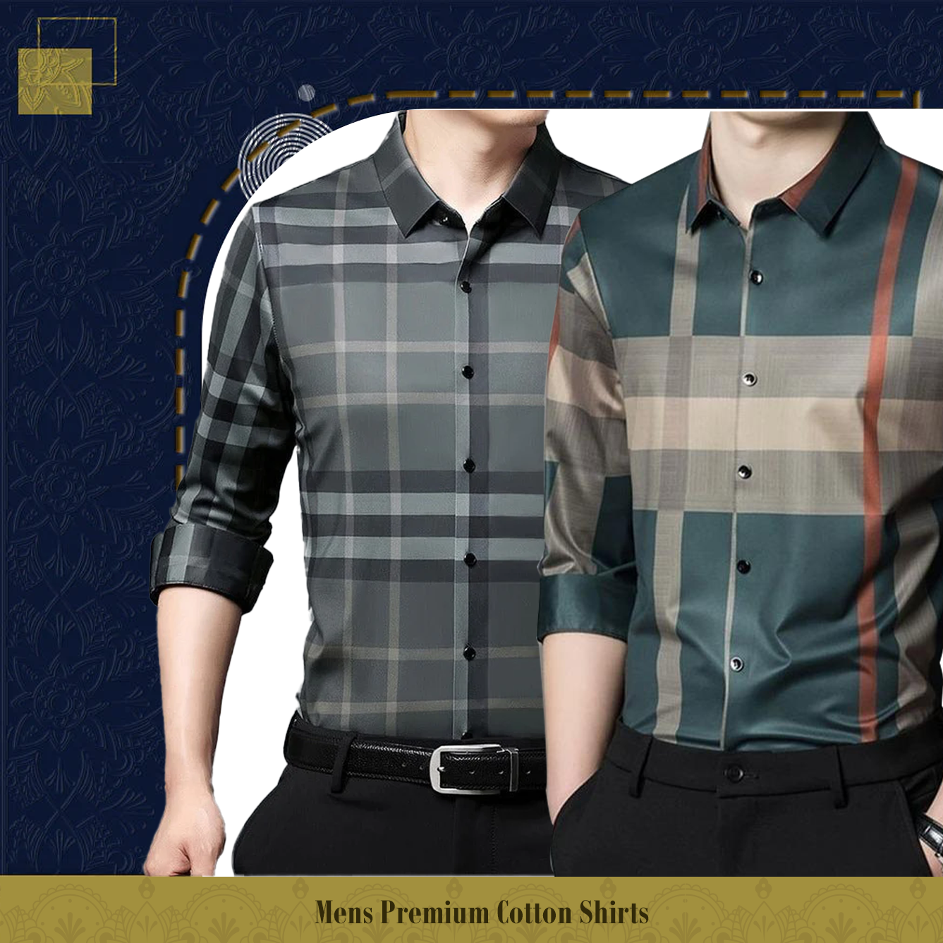 Men's Premium Cotton Shirts (GREEN CHECK+GREEN)