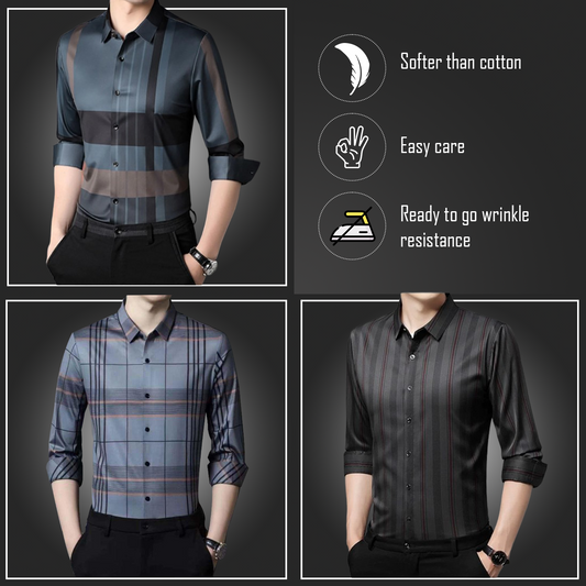 Pack of 3 Full Sleeve Cotton Check Shirt (BBB+GL+DGRB)