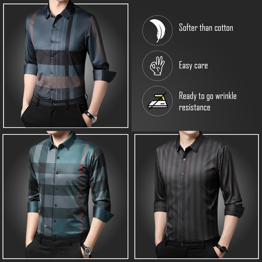 Pack of 3 Full Sleeve Cotton Check Shirt (BBB+PEACOCK+DGRB)