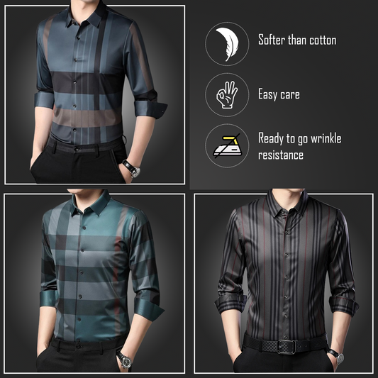 Pack of 3 Full Sleeve Cotton Check Shirt (BBB+PEACOCK+BROWN L)