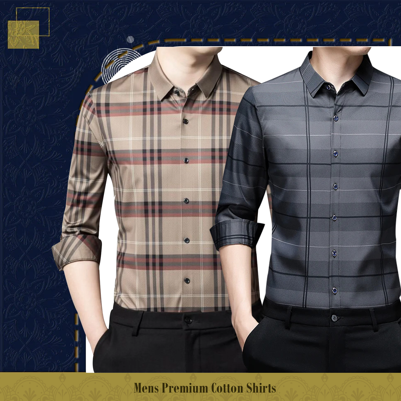 Full Sleeve Cotton Check Shirt (BROWN_BOX+SILVER_L)