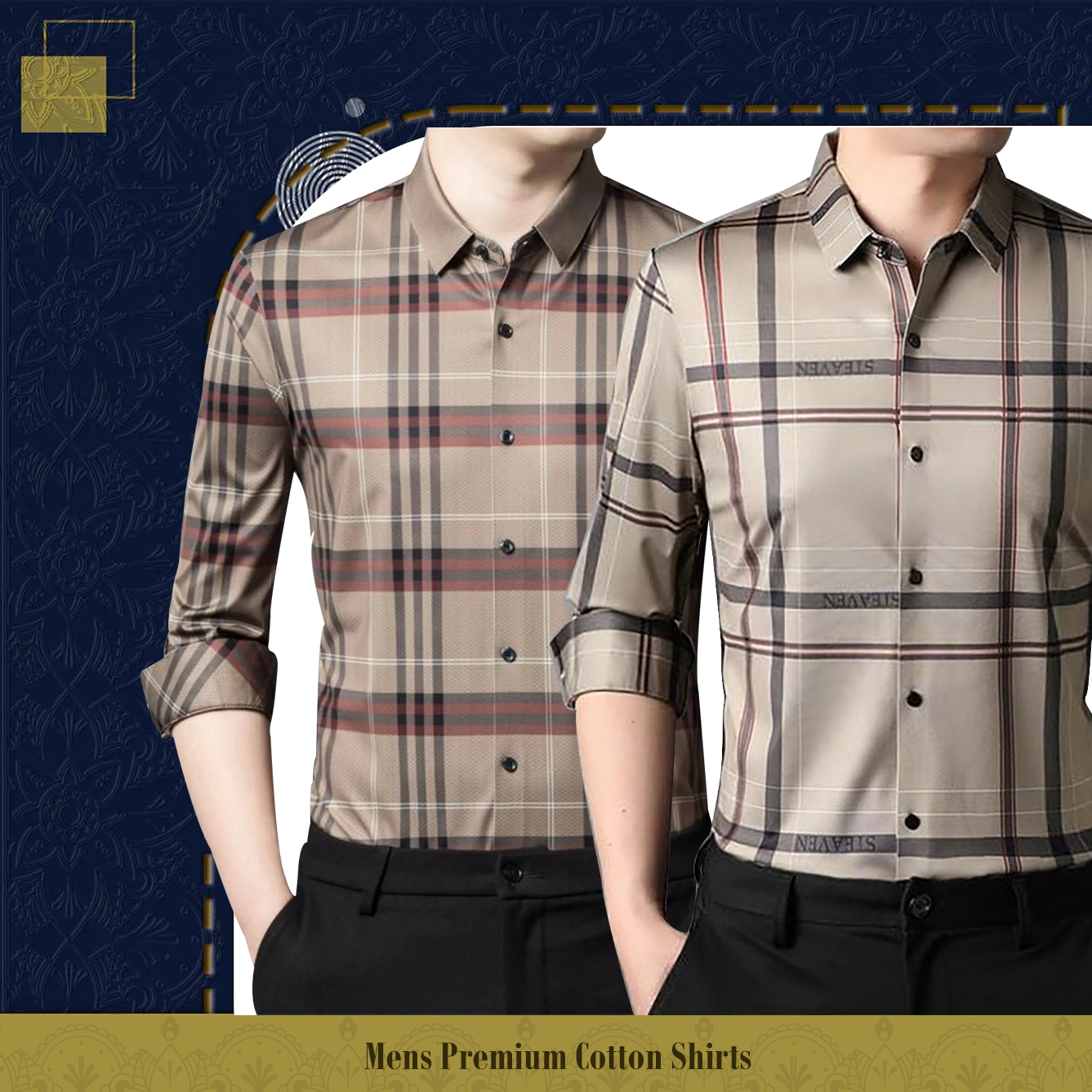 Full Sleeve Cotton Check Shirt (BROWN_BOX+CREAM)