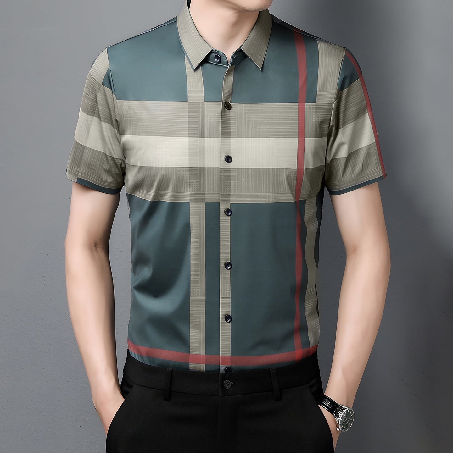 Half Sleeves Men's Cotton Check Shirt