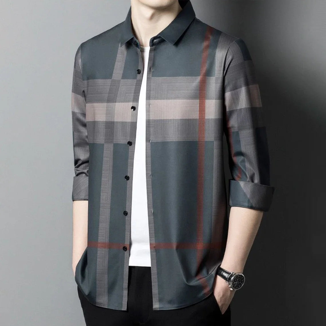 Grey Scale Full Sleeve Cotton Check Shirt (BRG)