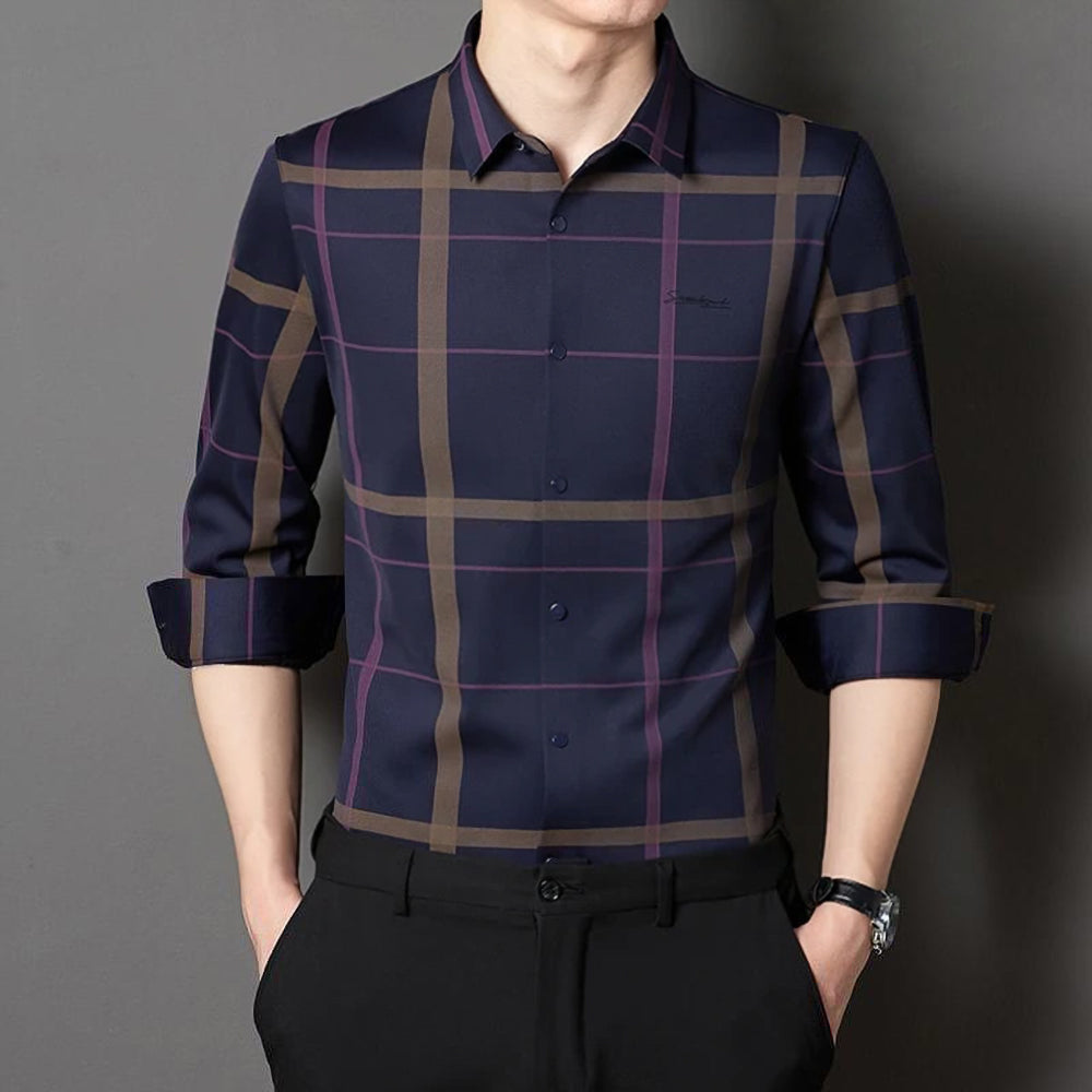 Royal Elegance Full Sleeve Cotton Check Shirt (PURPLE)