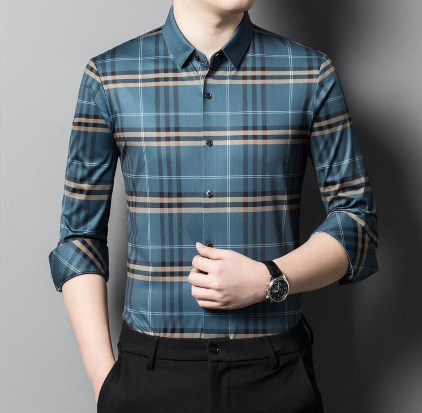 Azure Sky Full Sleeve Cotton Check Shirt (BLUEBOX)