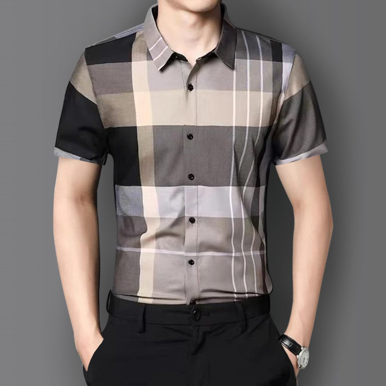 Half Sleeves Men's Cotton Check Shirt